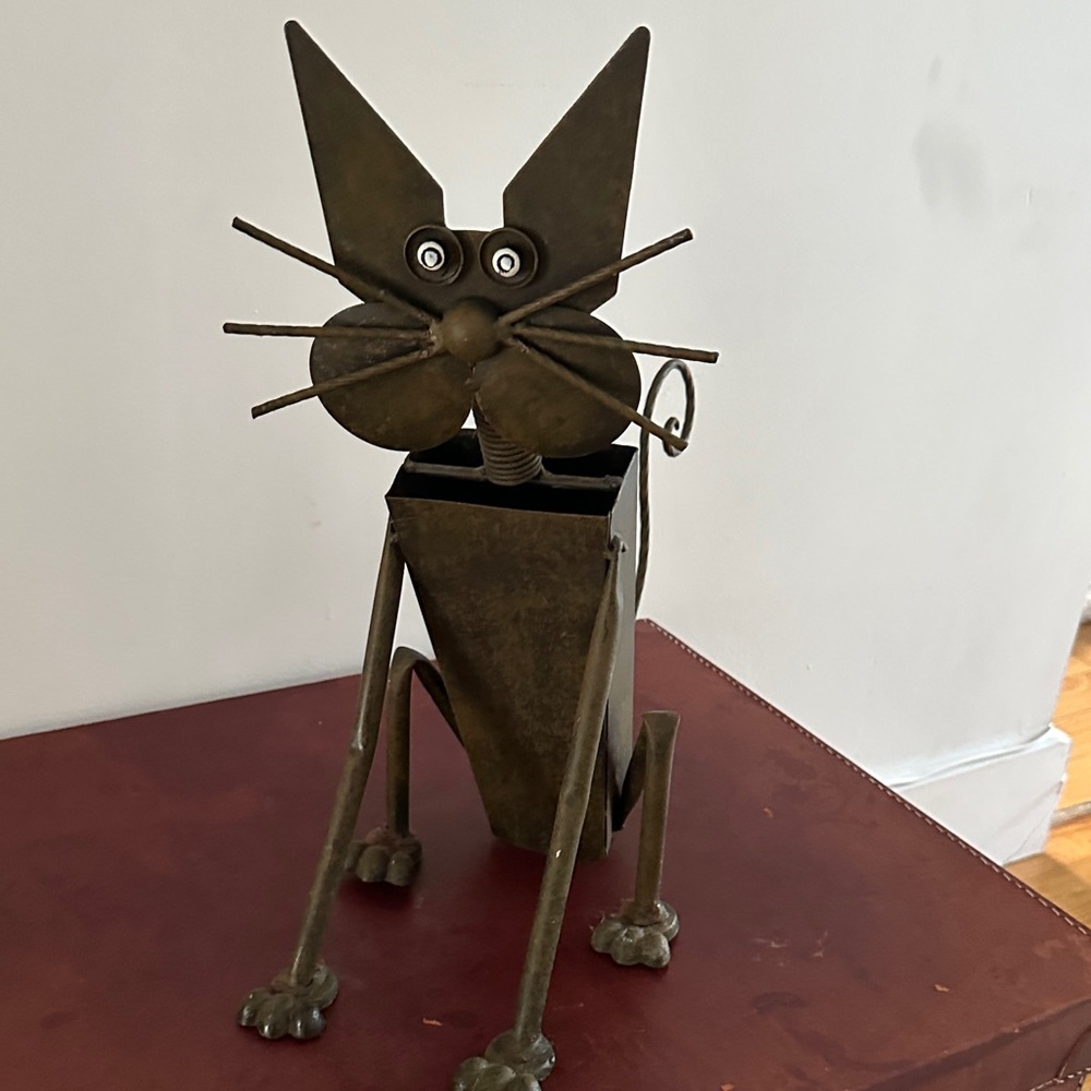 Whimsical Metal Cat Figurine - Bronze